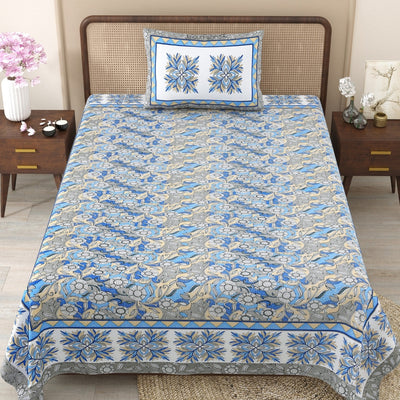 Peacock Grace & Sandstone Glory 240 TC Pure Cottong Single Bedsheet Combo