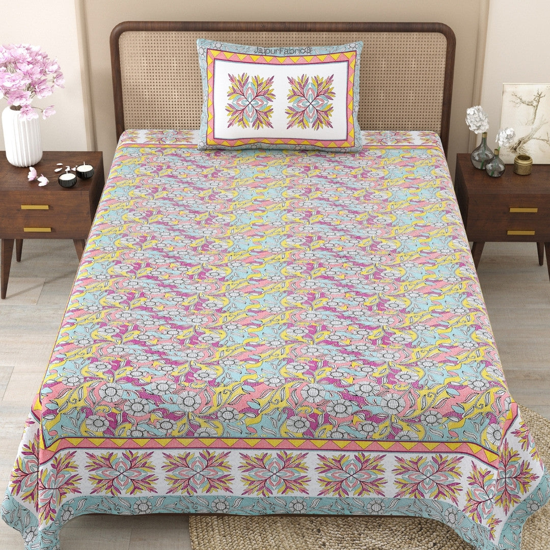 Amber Gold & Summer Lotus 240 TC Pure Cottong Single Bedsheet Combo