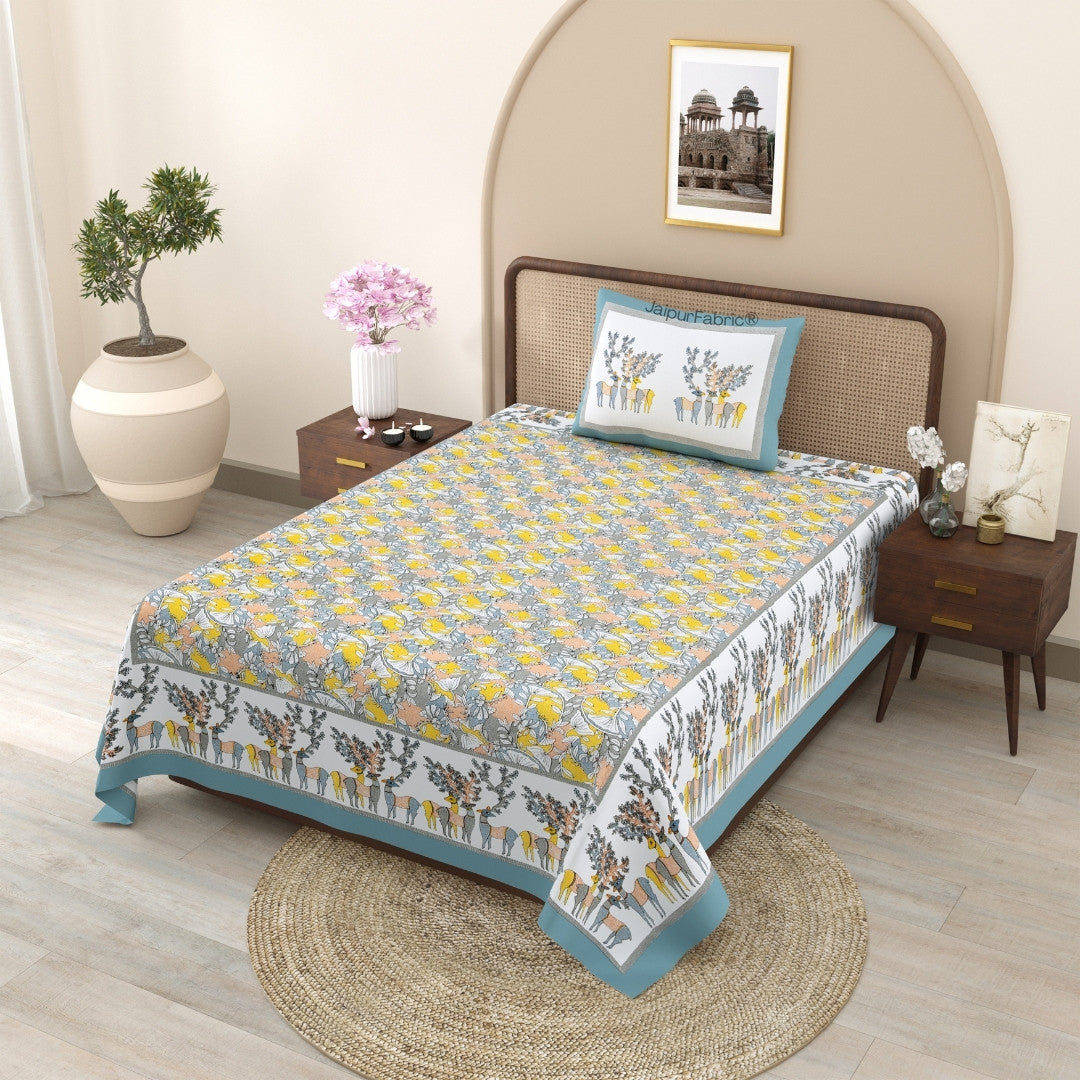 Amber Gold & Summer Lotus 240 TC Pure Cottong Single Bedsheet Combo