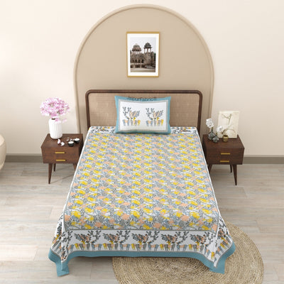 Amber Gold & Summer Lotus 240 TC Pure Cottong Single Bedsheet Combo