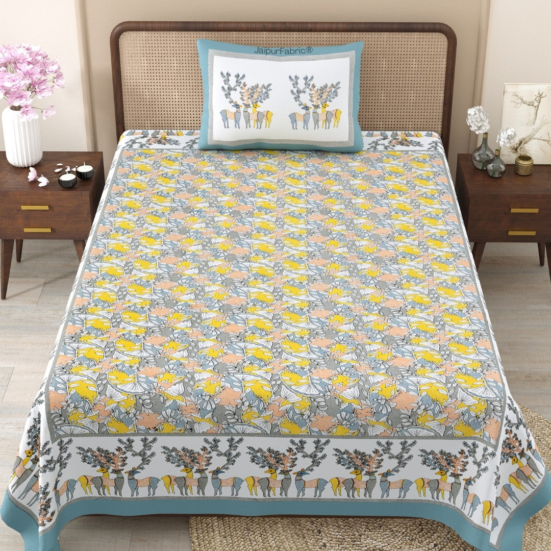 Amber Gold & Summer Lotus 240 TC Pure Cottong Single Bedsheet Combo