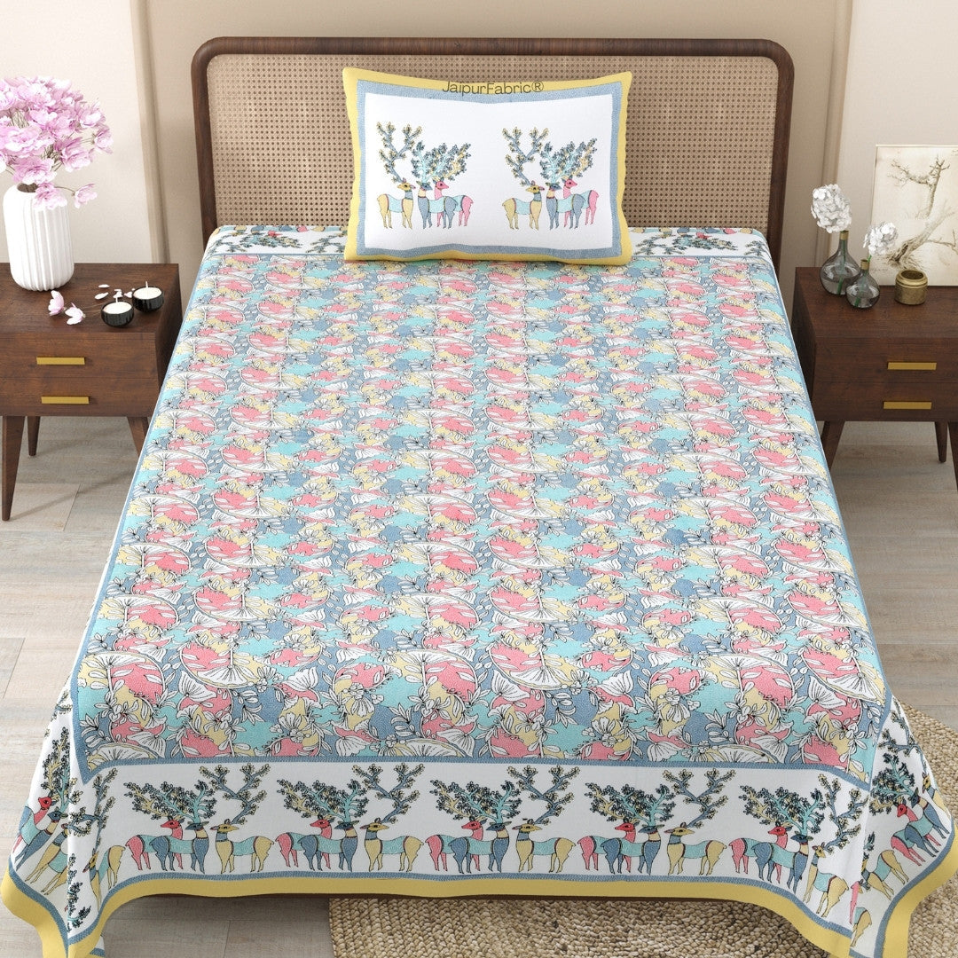 Indigo Bloom & Marigold Mirage 240 TC Pure Cottong Single Bedsheet Combo