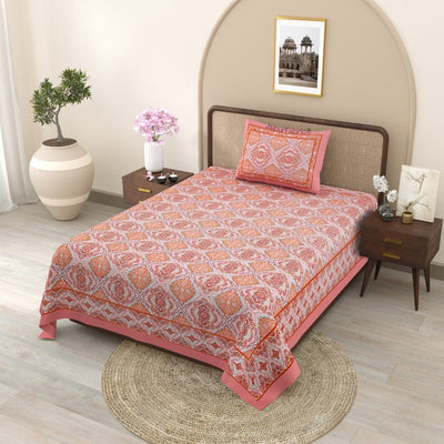 Blue Pottery & Rajasthani Garden 240 TC Pure Cottong Single Bedsheet Combo