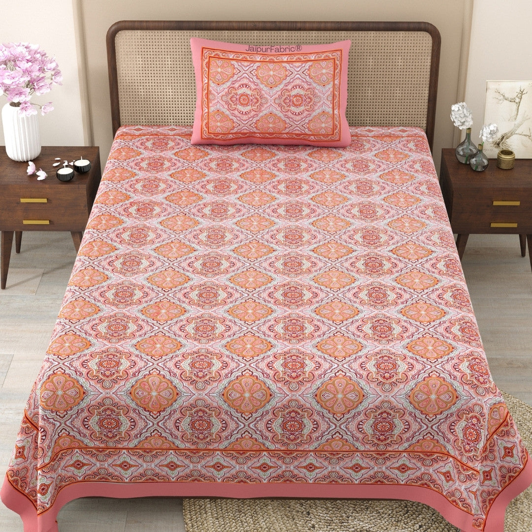 Blue Pottery & Rajasthani Garden 240 TC Pure Cottong Single Bedsheet Combo