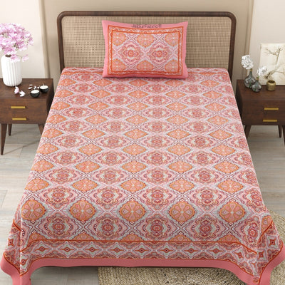 Blue Pottery & Rajasthani Garden 240 TC Pure Cottong Single Bedsheet Combo