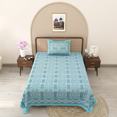 Camel Safari & Mughal Mosaic 240 TC Pure Cottong Single Bedsheet Combo