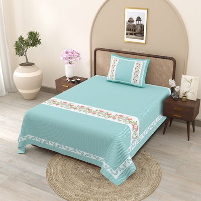 Sea Green Eco Friendly Pure Cotton Single BedSheet