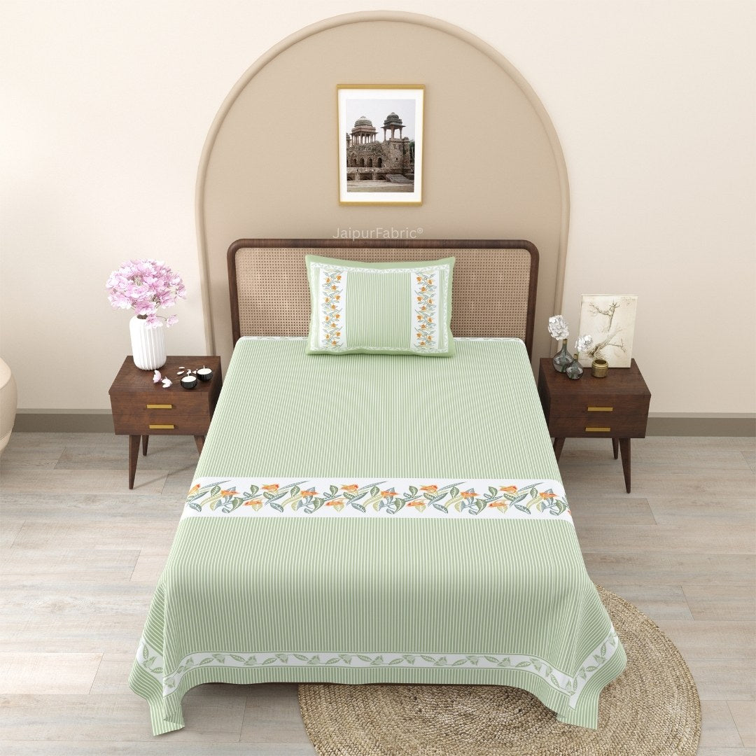 Green Eco Friendly Pure Cotton Single BedSheet