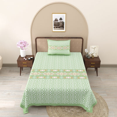Green Ethnic Pure Cotton Single BedSheet
