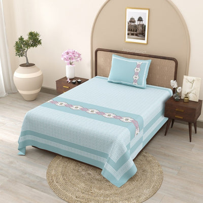 Yellowish Red Traditional Floral Pure Cotton Single BedSheet