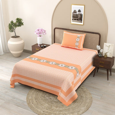 Blueish green Traditional Floral Pure Cotton Single BedSheet