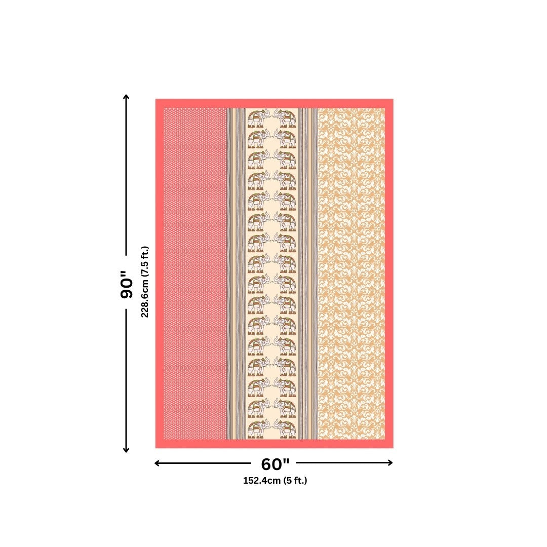 Yellowish Red Traditional Floral Pure Cotton Single BedSheet