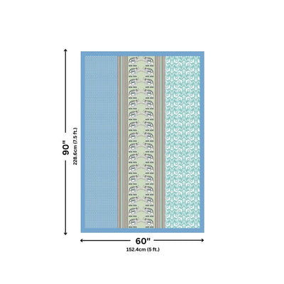 Sea Greenish Blue Traditional Floral Pure Cotton Single BedSheet