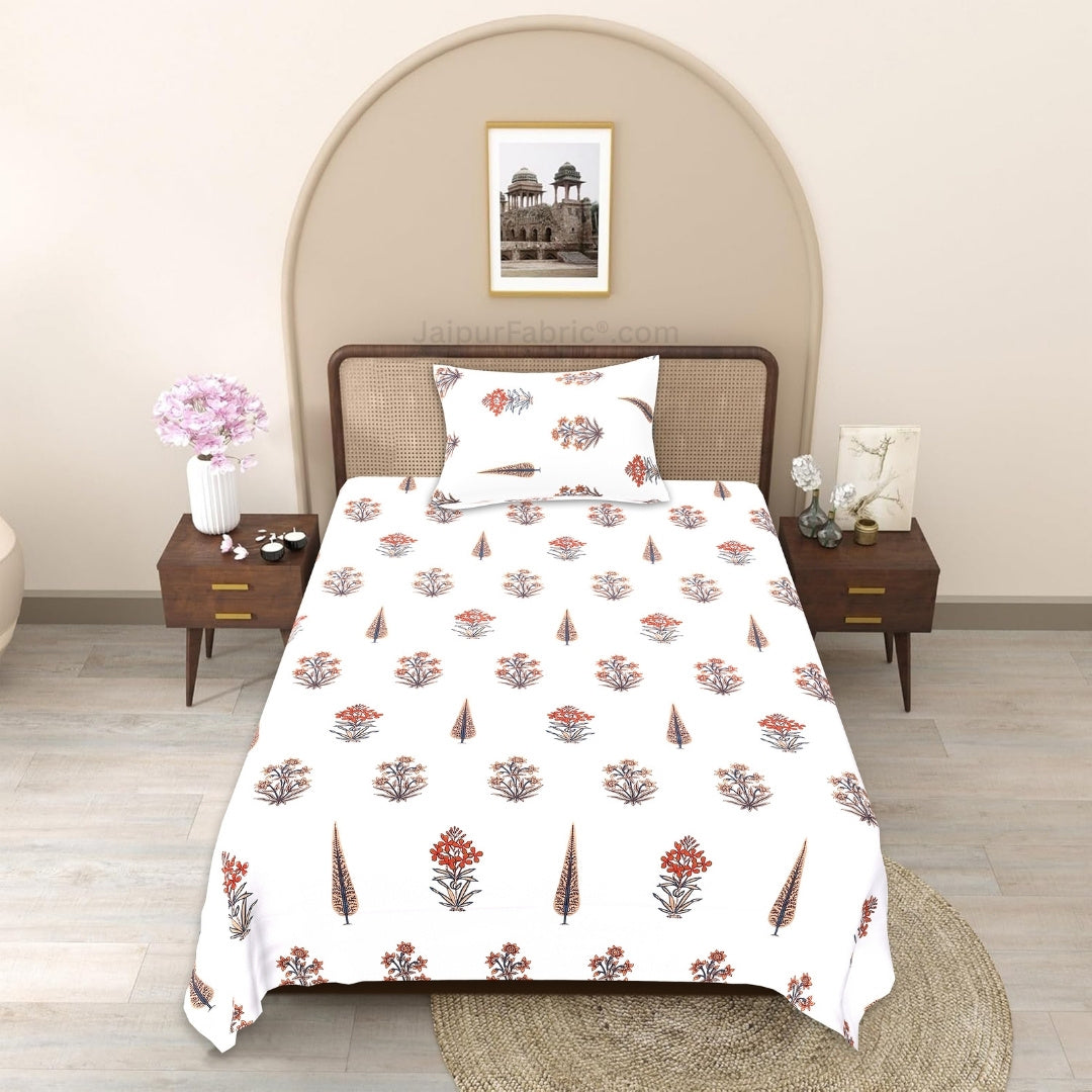 Crimson Petal Buta Block Print Single Bedsheet