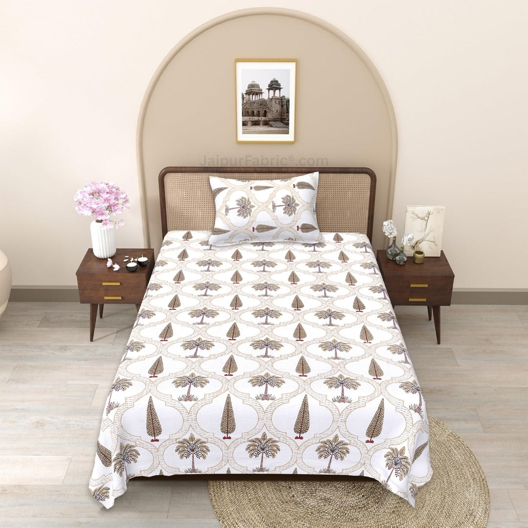 Sepia Sands Palms Block Print Single Bedsheet