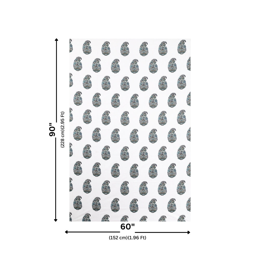 Teal Heritage Kalka Block Print Single Bedsheet