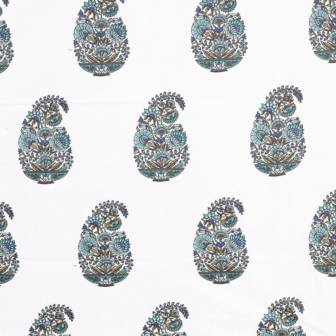 Teal Heritage Kalka Block Print Single Bedsheet