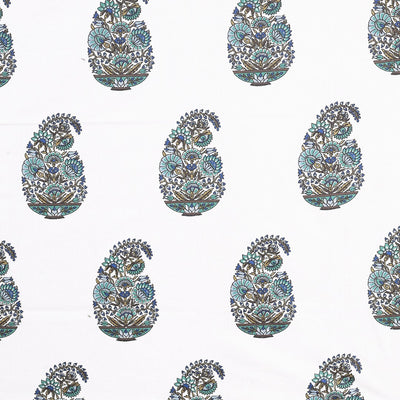 Teal Heritage Kalka Block Print Single Bedsheet