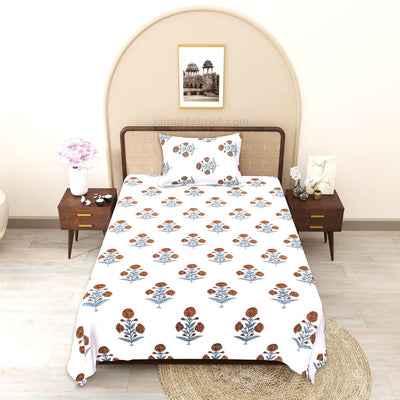 Burnt Ochre Bloom Block Print Single Bedsheet
