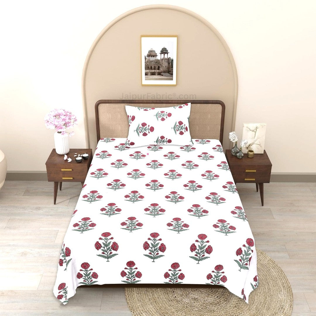 Crimson Gulab Buta Block Print Single Bedsheet