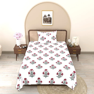 Crimson Gulab Buta Block Print Single Bedsheet