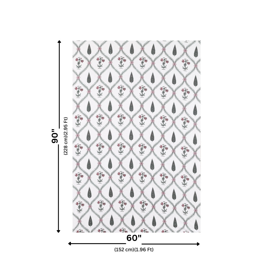 Charcoal Vine Lattice Block Print Single Bedsheet