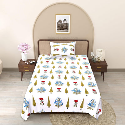 Golden Sarv & Marigold Block Print Single Bedsheet