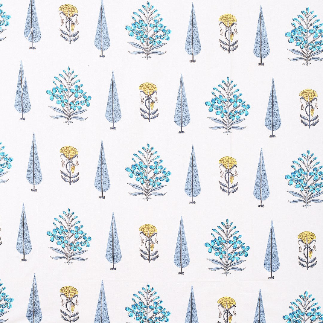 Azure Cypress Grove Block Print Single Bedsheet