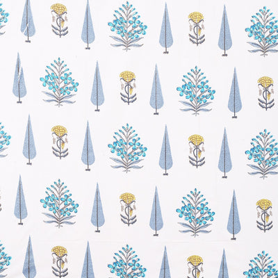 Azure Cypress Grove Block Print Single Bedsheet