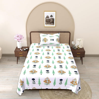 Saffron Meadow Buta Block Print Single Bedsheet
