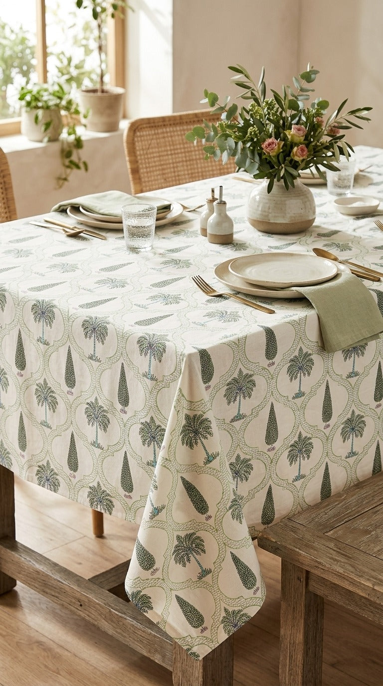 Verdant Palm & Trellis Jaipuri Print Cotton Table Cover