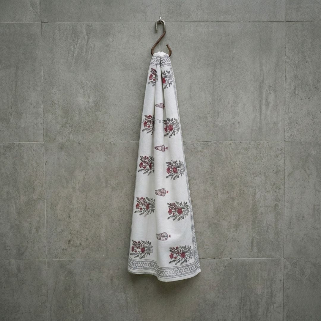 Crimson Bouquet Block Print Bath Towel