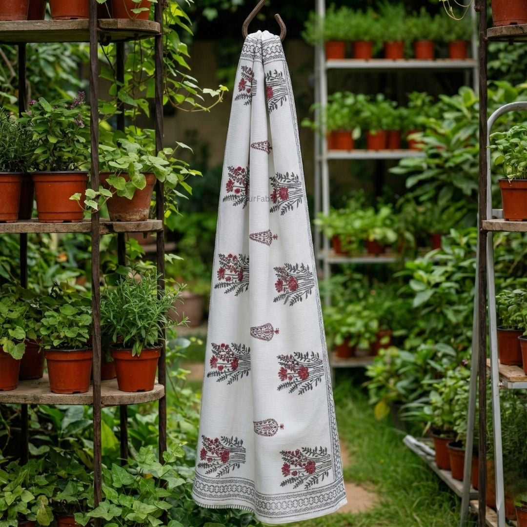 Crimson Bouquet Block Print Bath Towel