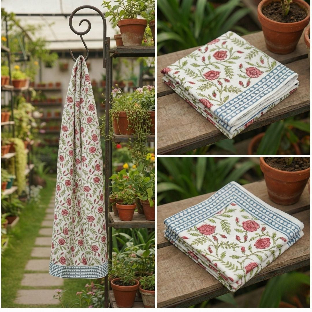 Scarlet Vine Block Print Bath Towel