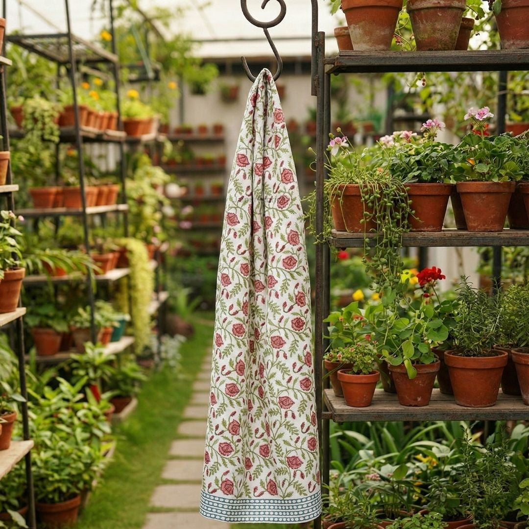 Scarlet Vine Block Print Bath Towel