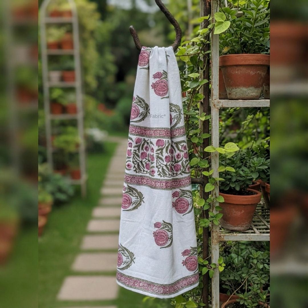 Pink Pomegranate Block Print Bath Towel