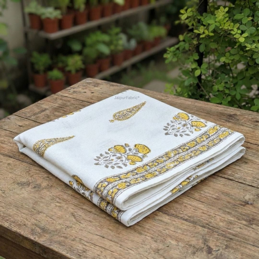 Golden Saffron Block Print Bath Towel
