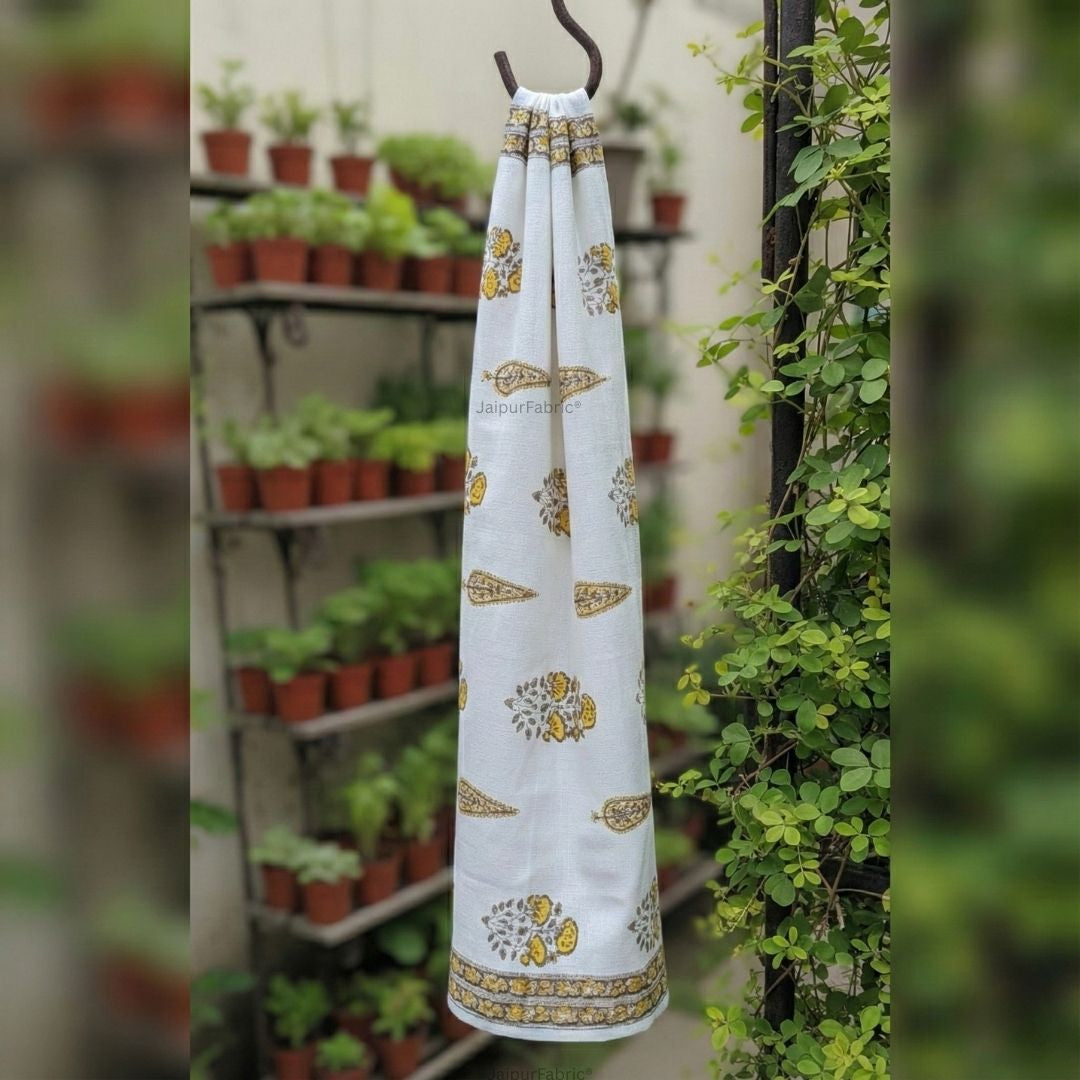 Golden Saffron Block Print Bath Towel