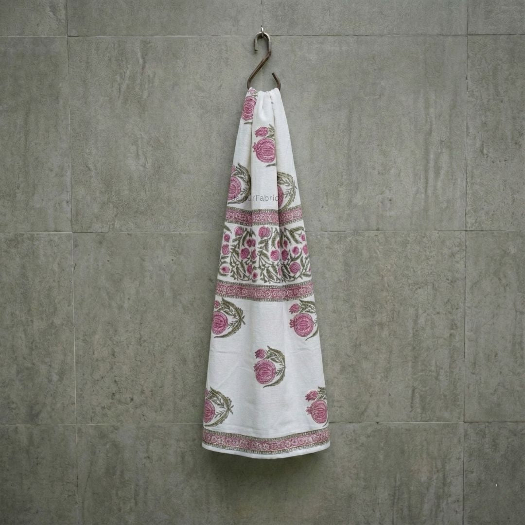 Pink Pomegranate Block Print Bath Towel