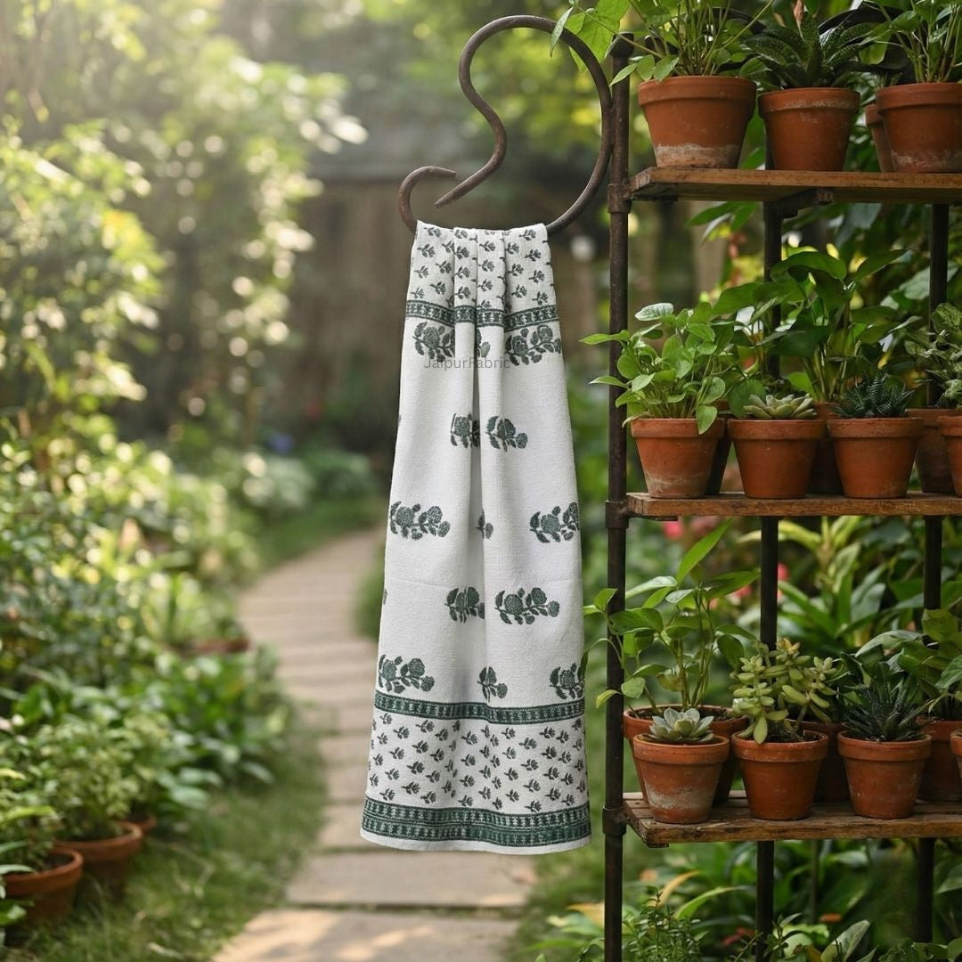 Emerald Garden Block Print Bath Towel
