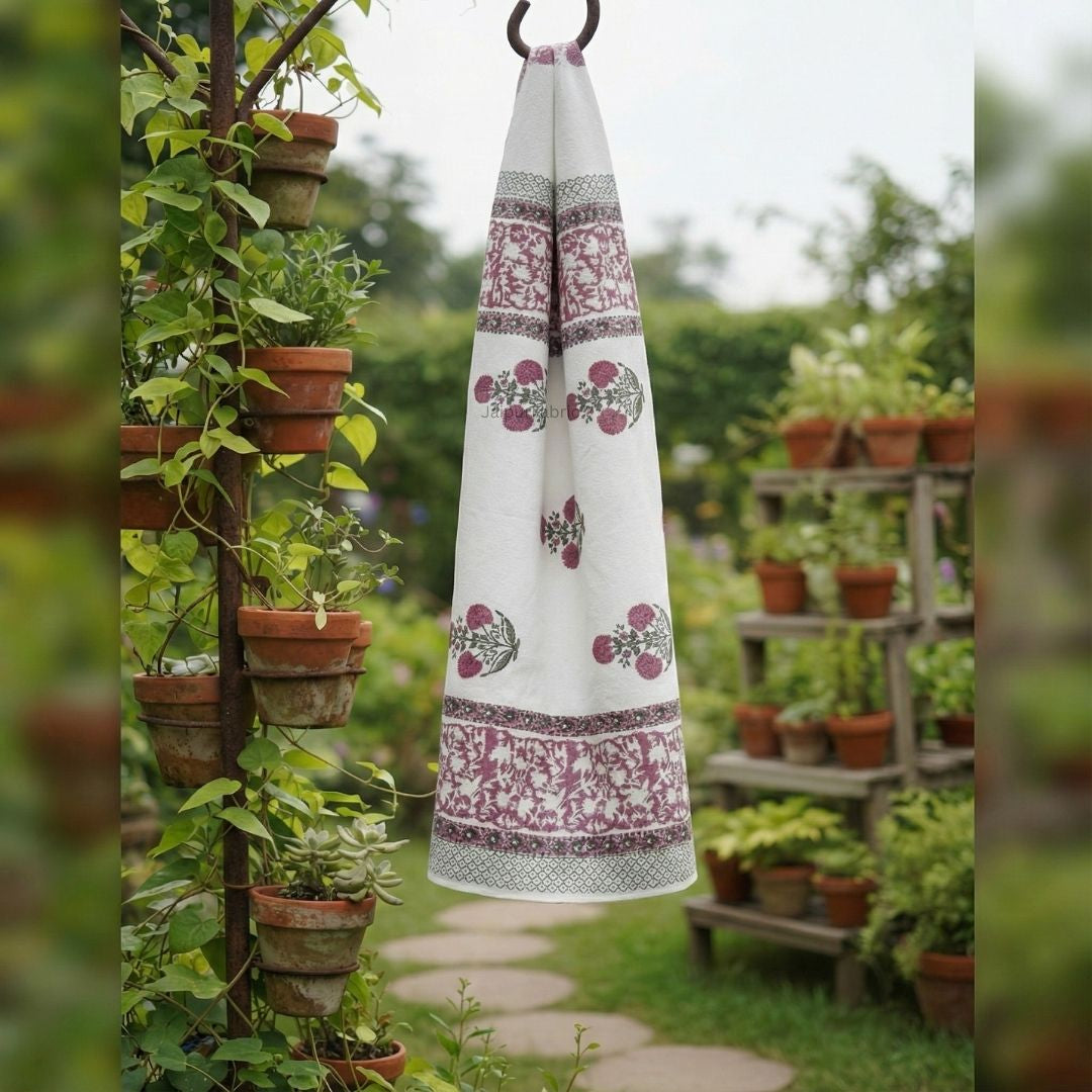 Royal Magenta Block Print Bath Towel