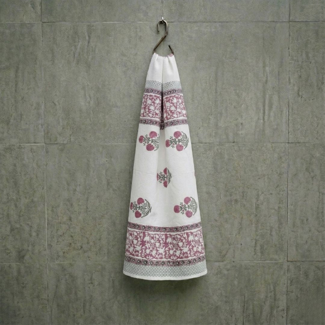 Royal Magenta Block Print Bath Towel