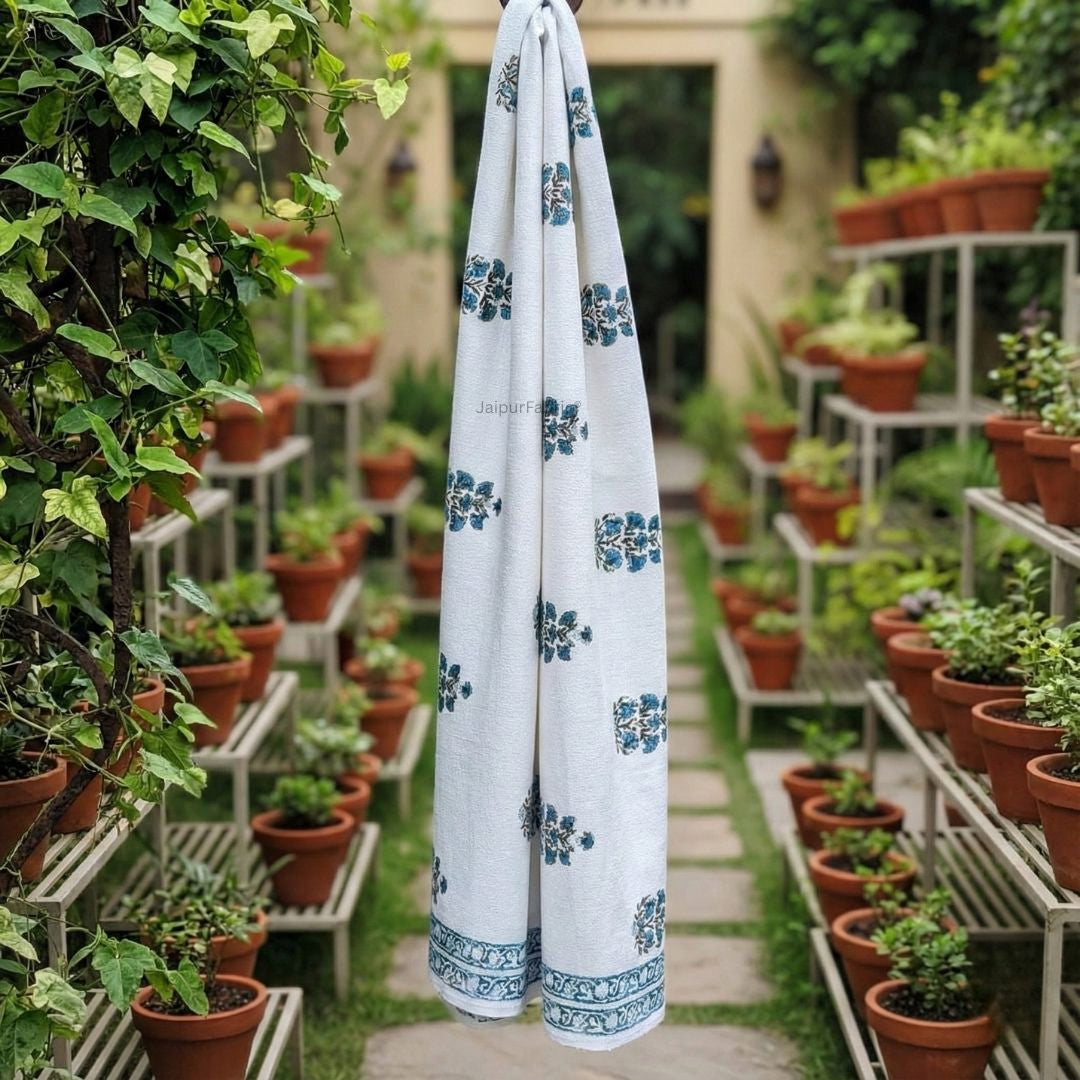 Azure Breeze Block Print Bath Towel