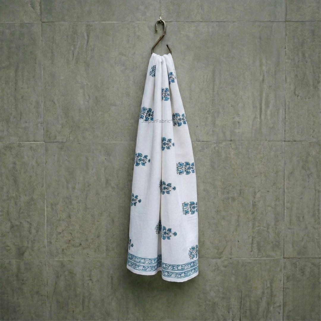 Azure Breeze Block Print Bath Towel