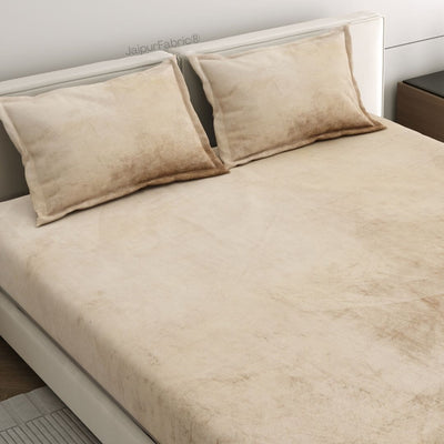 Luxurious Beige Super Soft Velvet Double Bedsheet with Matching Pillow Covers
