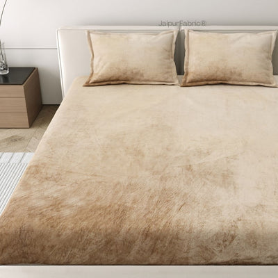 Luxurious Beige Super Soft Velvet Double Bedsheet with Matching Pillow Covers