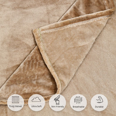 Luxurious Beige Super Soft Velvet Double Bedsheet with Matching Pillow Covers