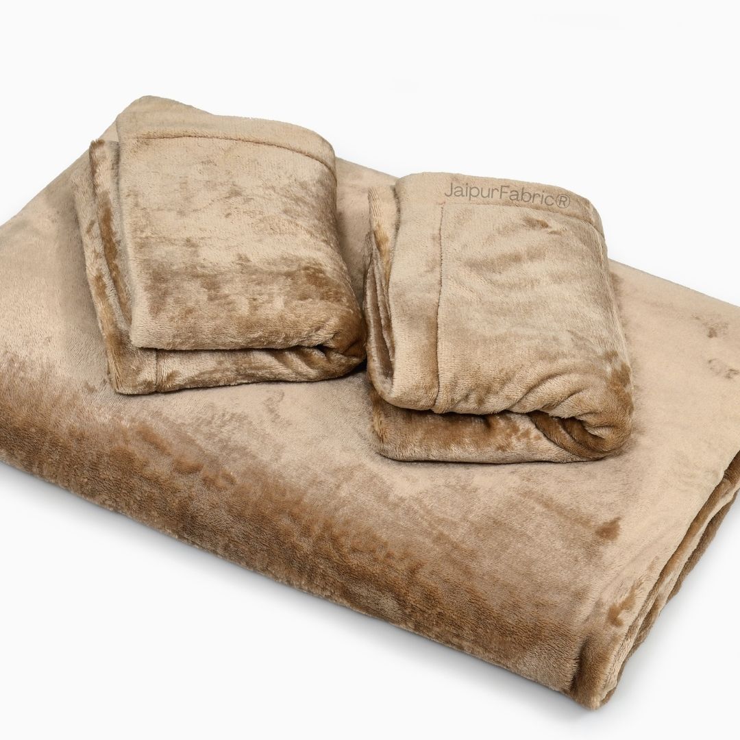 Luxurious Beige Soft Woolen Double Bedsheet with Matching Pillow Covers