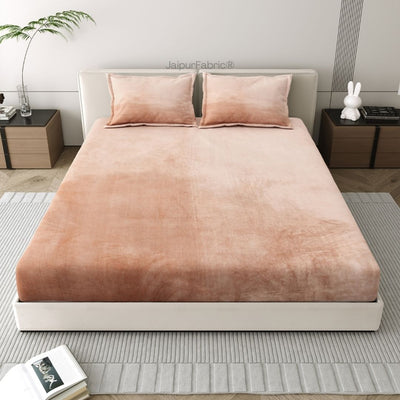Elegant Blush Pink Super Soft Velvet Double Bedsheet with Matching Pillow Covers