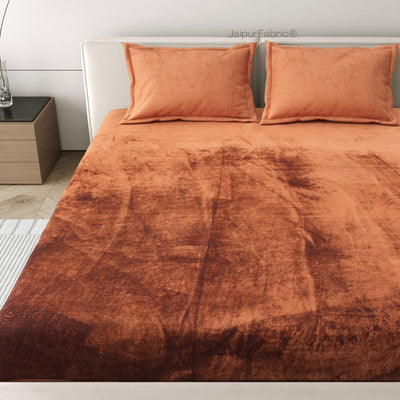 Rich Rust Super Soft Velvet Double Bedsheet with Matching Pillow Covers